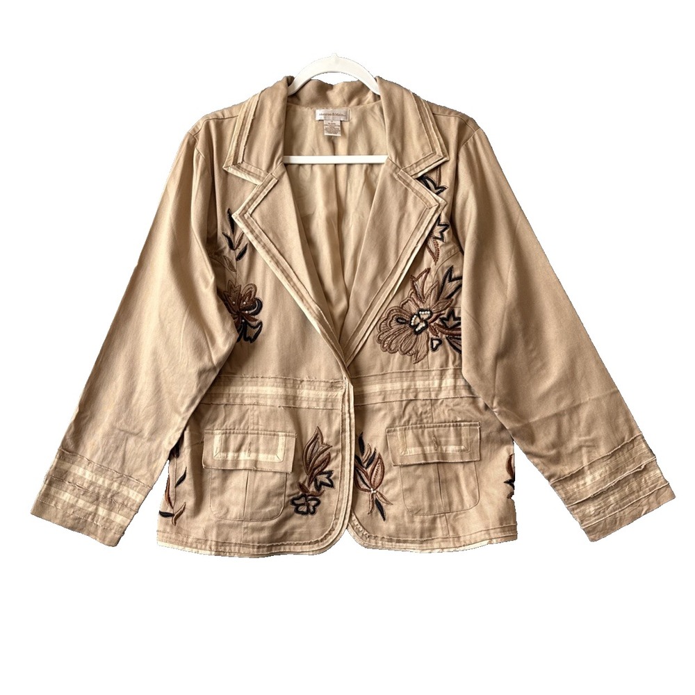 Monroe & Main Embroidered Beaded Floral Cotton Blazer 1X Raw Seam Cottagecore